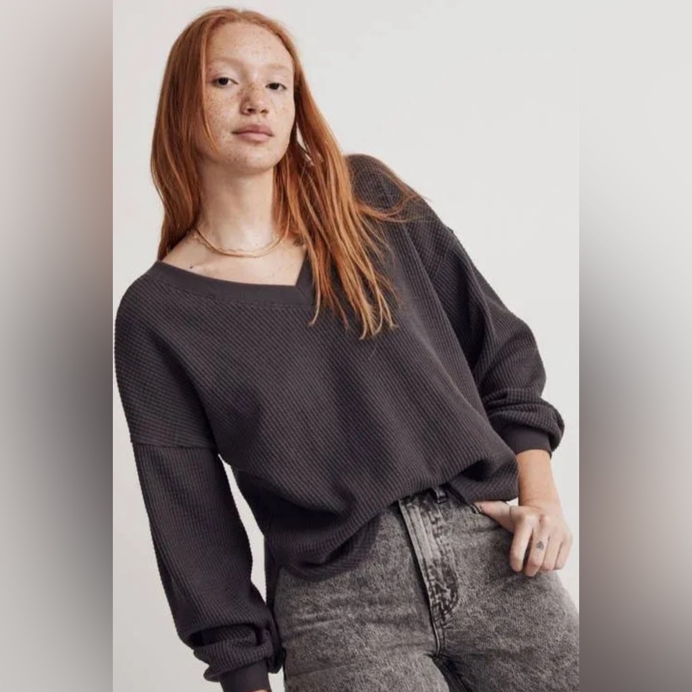Madewell Spindrift V-Neck Long Sleeve Size XS Dark‎ Gray New with tags!